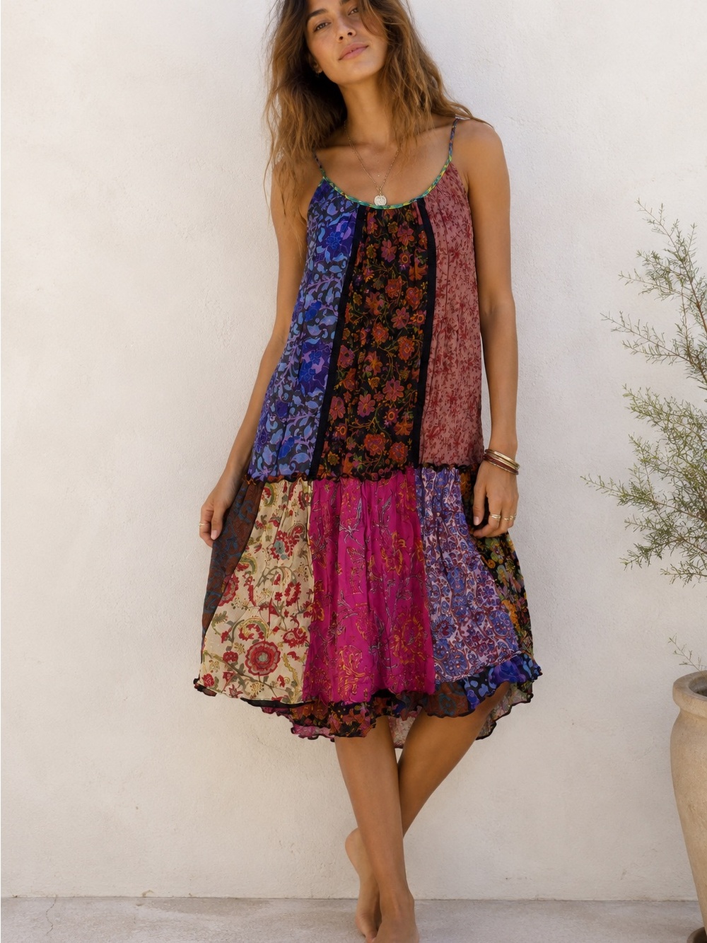 Frye Patchwork Mini Dress Boho Festival Floral Babydoll Cottagecore